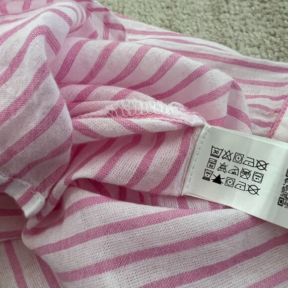 Zara White Pink Cotton Stripe Long Sleeve Button Up Sheer Oversize Blouse Top S - Picture 11 of 11